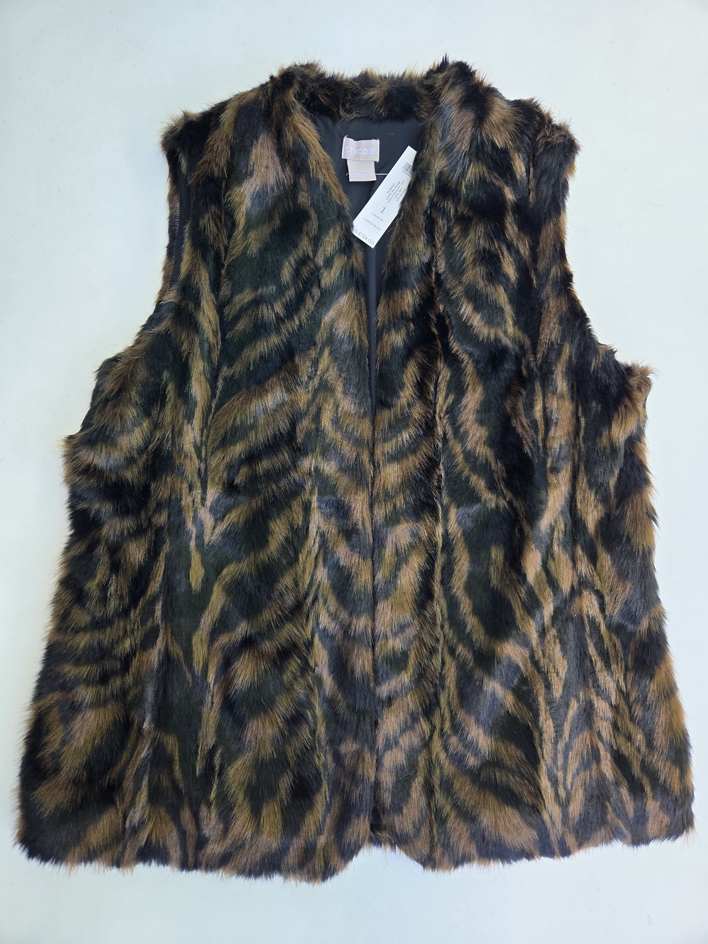 NWT Chico's Woman's Brown & Black Faux Fur Vest Size-1 (US-M)